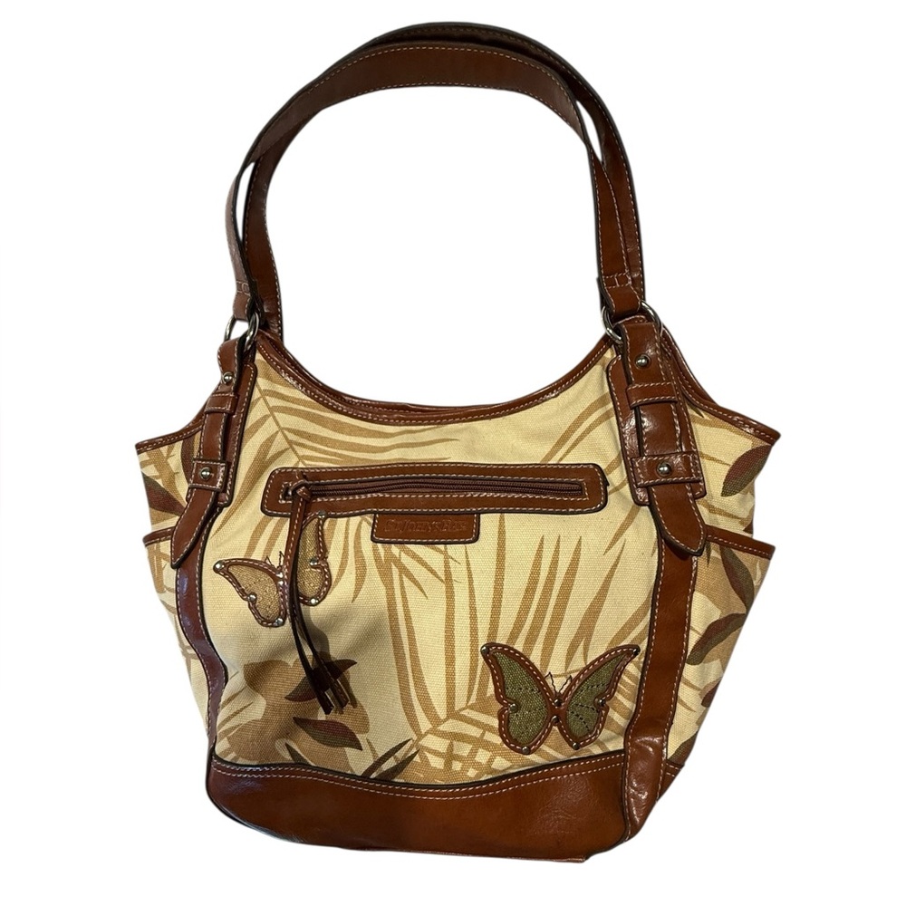 St. John’s Bay Brown and Tan Butterfly Accent Women's Canvas Bag